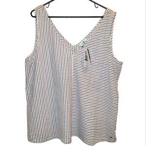 NWT Vines Fireworks Seersucker Striped Red White Blue Tank Top XL 100 Cotton